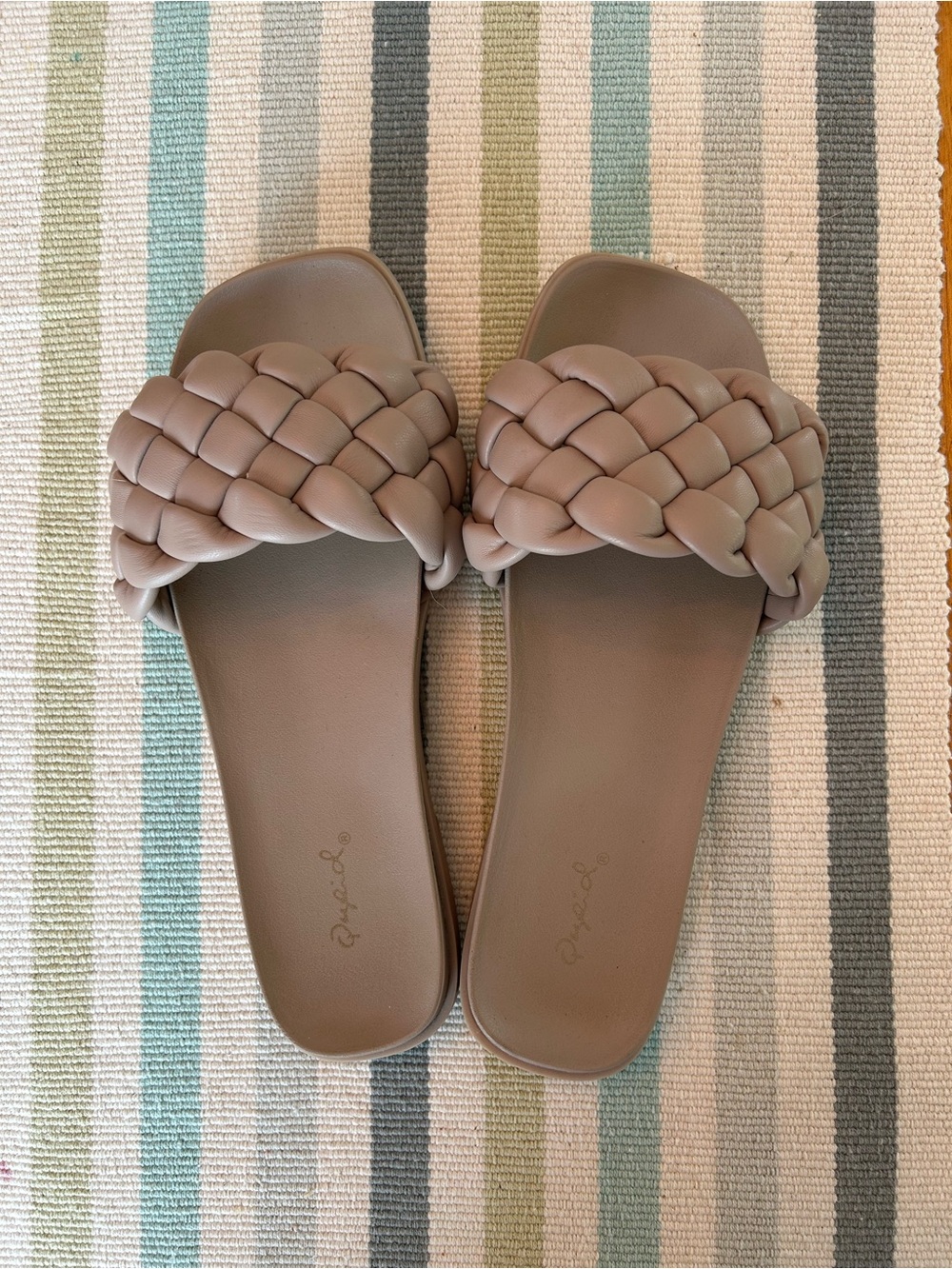 Braided Slide Sandals in Taupe